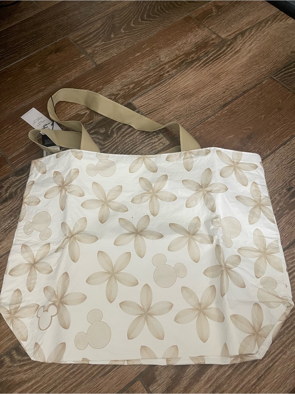 Disney Aloha Collection Aulani Beige Floral Tote Bag with Mickey Silhouette